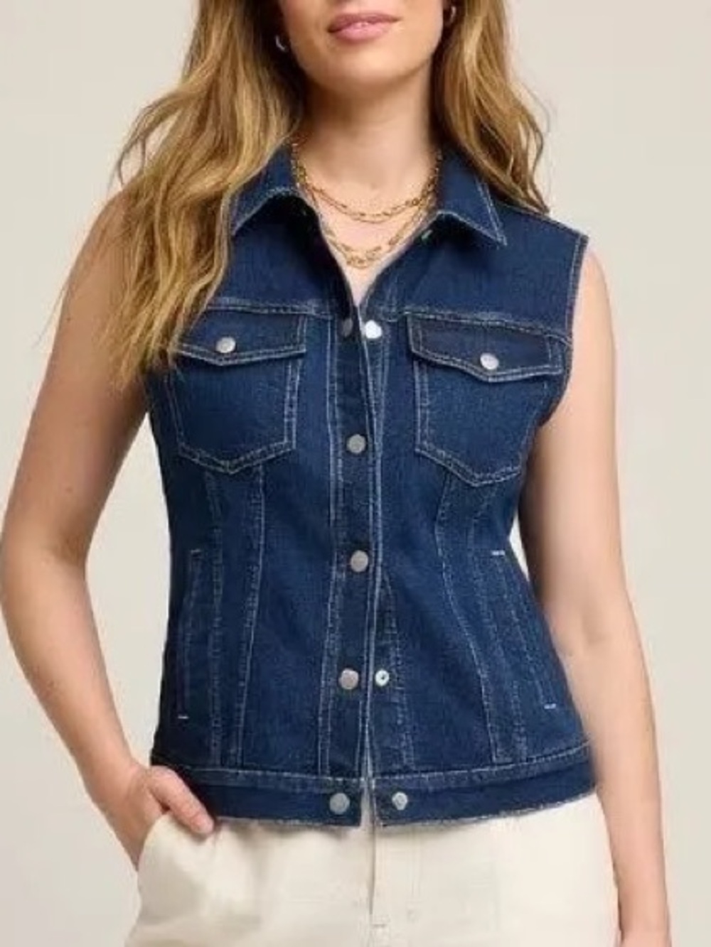 Madewell Dark Blue Denim Sleeveless Button-Front Vest‎